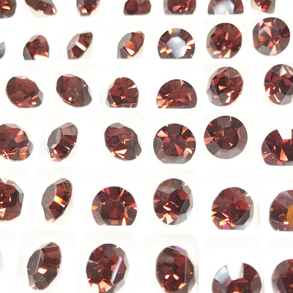 8mm Burgundy Preciosa Crystal Chaton Stones, Foiled, 39ss, ss39, Round, Maxima