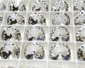 Crystal Clear Rivoli Stones (2), Foiled, Illuminate, 12mm Round