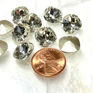 12mm Cushion Cut Silver Shade Rhinestone (2), Aurora, Foiled, 4470