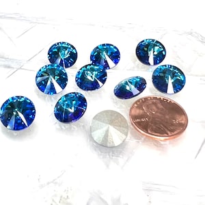 12mm Rivoli Bermuda Blue Crystal Stones (2), Foiled, Round, Illuminate
