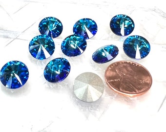 12 mm Rivoli Bermuda Blue Kristallsteine (2), foliert, rund, leuchten