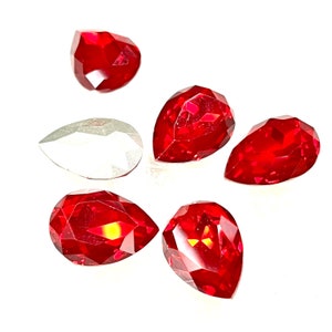 18x13mm Siam Red Pear Rhinestone (2), Illuminate Glass Jewel Crystal, Silver Foiled