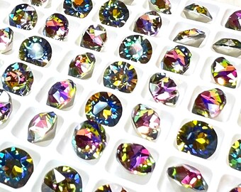 Volcano Crystal Loose Rhinestones, Aurora, Foiled, 39ss, ss39, 8mm, Round Chaton, 1088