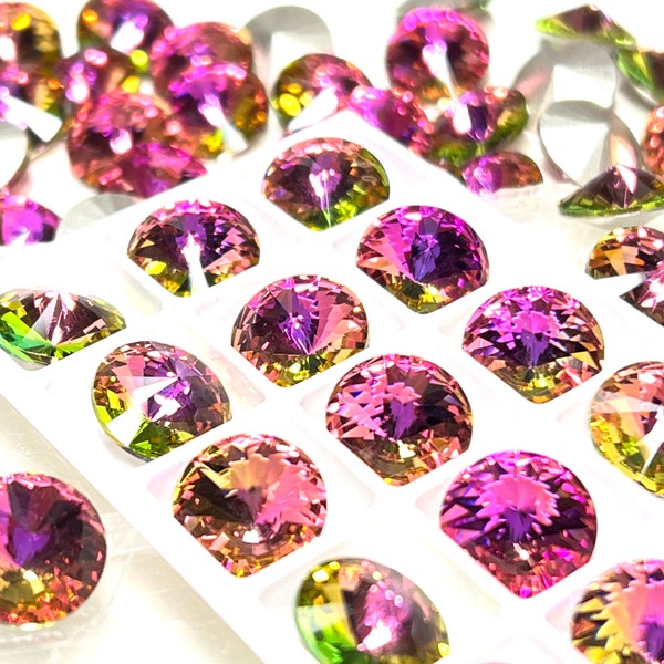 12mm Vitrail Rose Rivoli Crystal Rhinestones (4), Foiled, Round