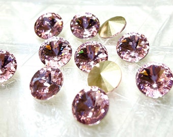 12 mm Light Rose Rivoli Kristall Strasssteine (2), foliert, rund, beleuchten