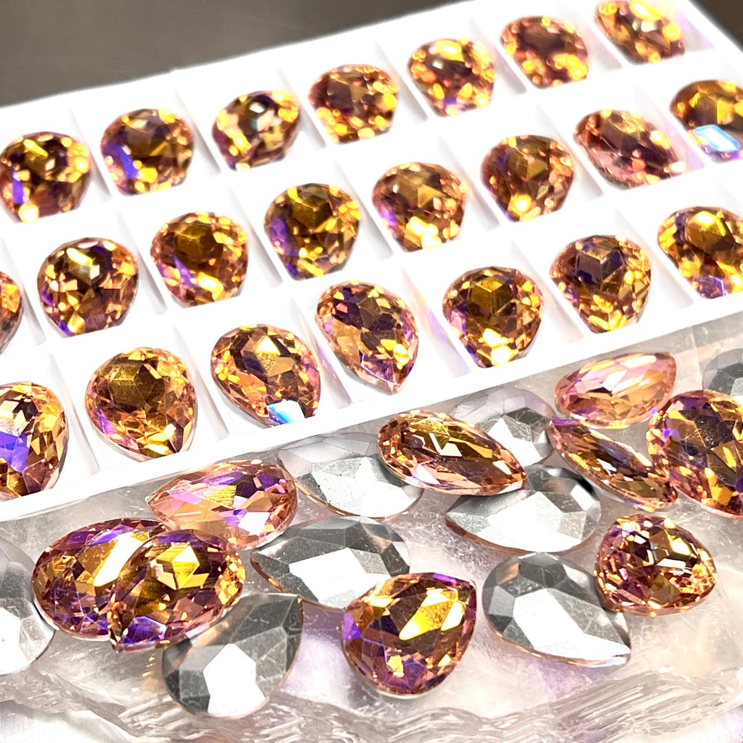 Light Pearstone 18x13mm Light Peach AB Pear Rhinestone (2), Illuminate Glass Jewel ...