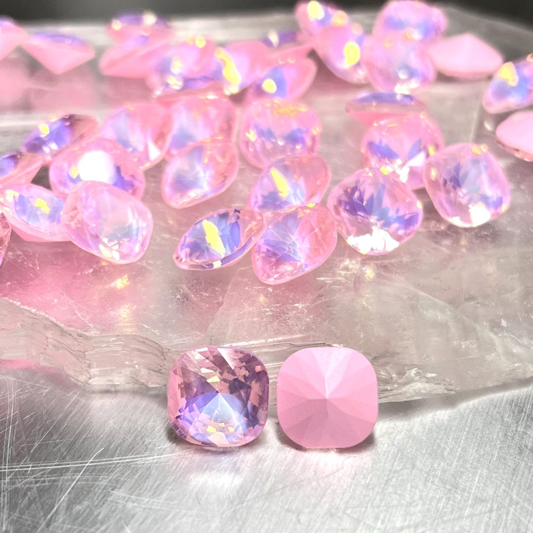 12mm Cushion Cut Rhinestone, Pink Gossamer Crystal, (2), Foiled, 4470 ...