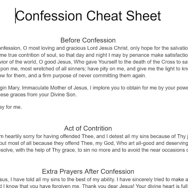 Catholic Confession Cheat Sheet