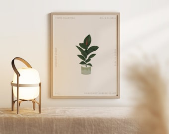 Minimal Modern Burgundy Rubber Plant Facts Wall Art Print, Ficus Elastica Printable Digital Download File