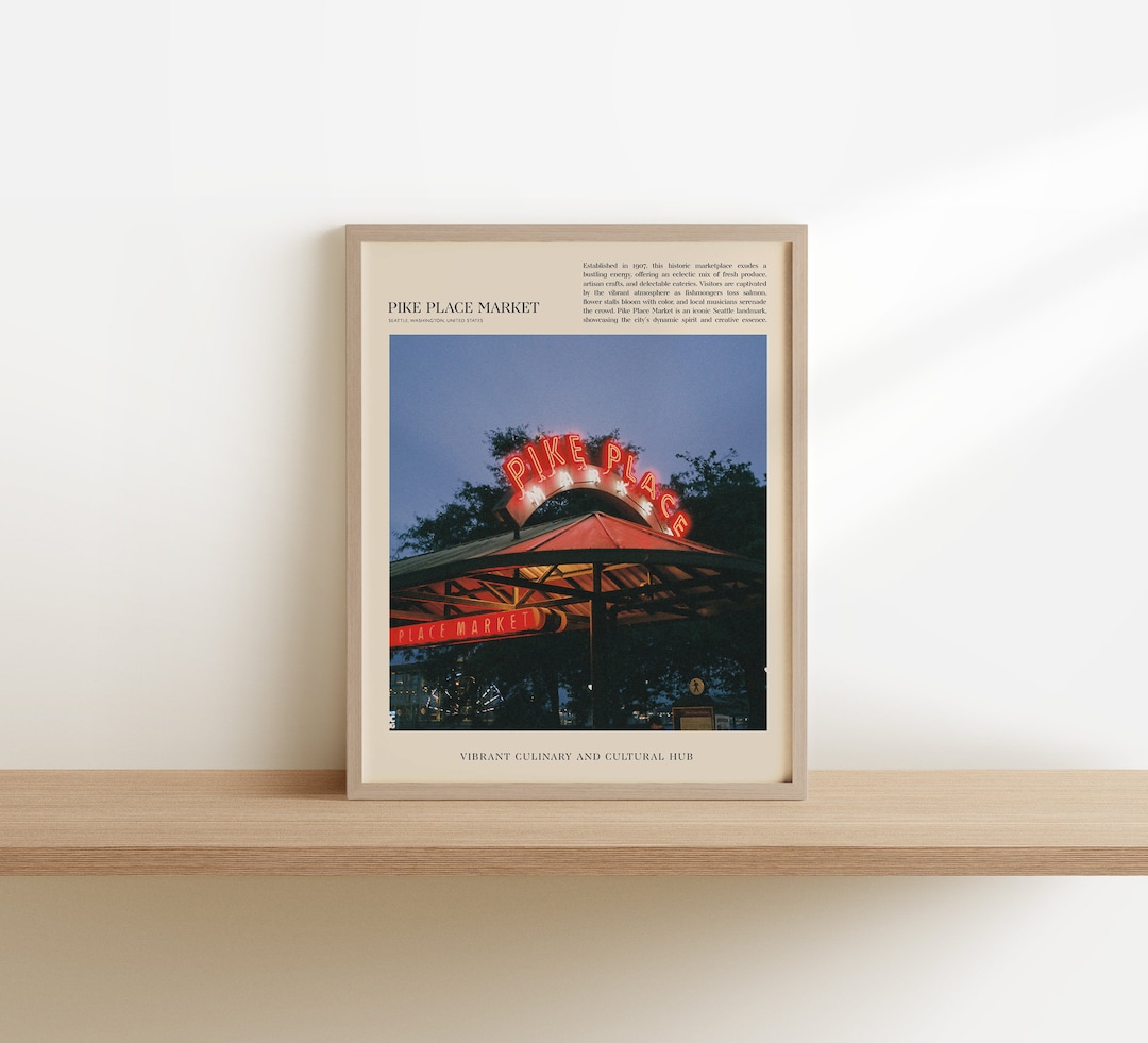 Pike Place Market Poster Seattle, Washington Wall Art Print Printable Digital Download File Etsy