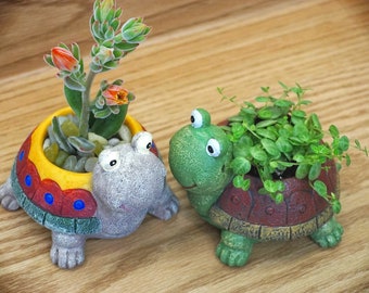 Turtle Planters - Resin pot with colorful shell for Succulents, Cactus, Air Plant, Bonsai, Small Plants