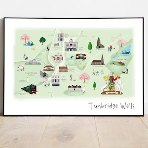 Tunbridge Wells Geïllustreerde Kaart - ft de Pantiles, Calverley Grounds, de Common en Dunorlan Park