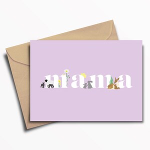 Moederdagkaart Lila/ Mama / Print / Type / Kaart /A6
