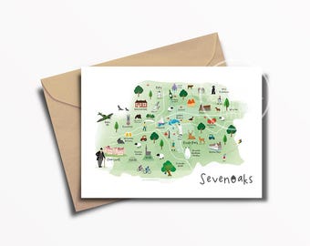Tarjeta de felicitación de Sevenoaks / Mapa / Arte / Impresión / Tarjeta