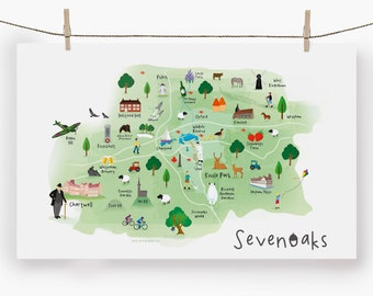 Sevenoaks Tea Towel - Towel / Map / Art / Print / Gift