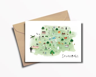 Sevenoaks Greeting Card / Map / Art / Print / Card