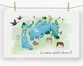 Sevenoaks Wildlife Reserve Tea Towel - Towel / Map / Art / Print / Gift