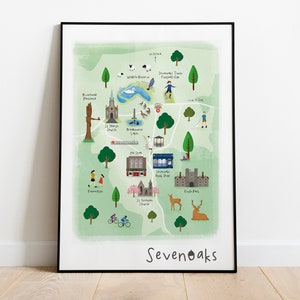 Sevenoaks Stadt Illustrierte Karte - Portrait / Karte / Art / Print / Geschenk