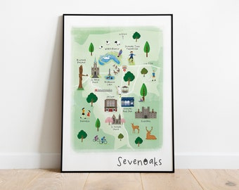 Sevenoaks Town Illustrated Map - Portrait / Map / Art / Print / Gift
