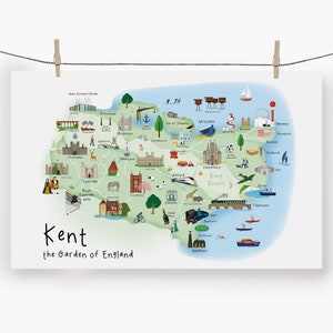 Kent Tea Towel - Towel / Map / Art / Print / Gift