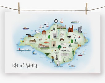 Isle of Wight Tea Towel / Map / Art / Print / Gift