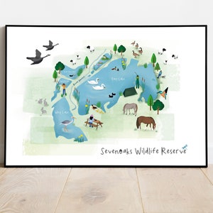Sevenoaks Wildlife Reserve Mappa illustrata - Paesaggio / Mappa / Arte / Fauna / Stampa / Regalo