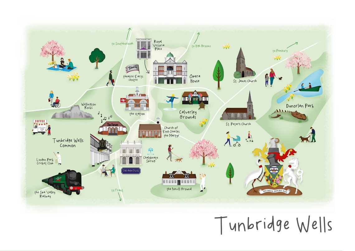 Tunbridge Wells Illustrated Map Ft the Pantiles, Calverley Grounds, the ...
