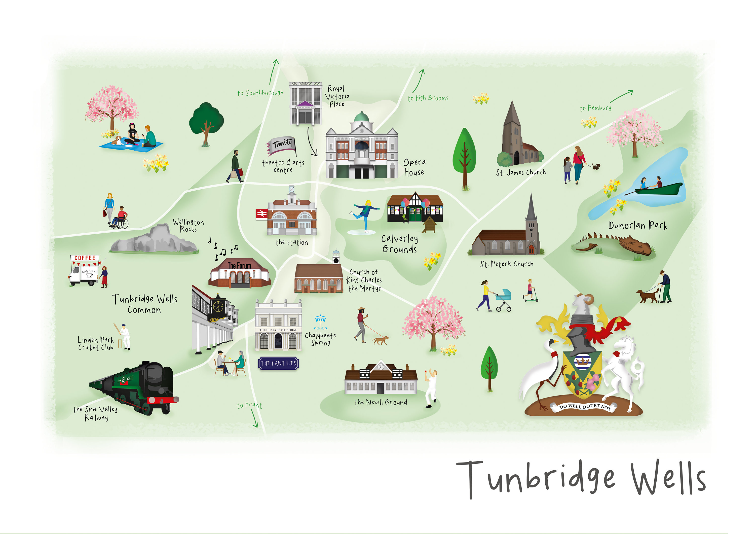 Tunbridge Wells Illustrated Map ft the Pantiles Calverley Etsy España