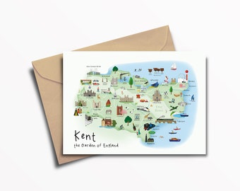 Kent Greeting Card / Map / Art / Print / Card