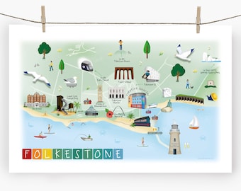 Folkestone Tea Towel - Towel / Map / Art / Print / Gift