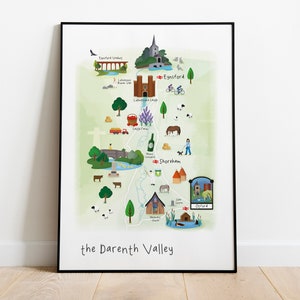 De Darenth Valley Geïllustreerde Kaart - Portret / Kaart / Kunst / Print / Gift