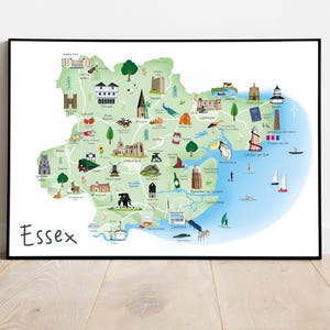 Essex illustrierte Karte - ft Colchester, Southend, Harwich, Audley End und Chelmsford