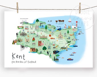 Kent Tea Towel - Towel / Map / Art / Print / Gift