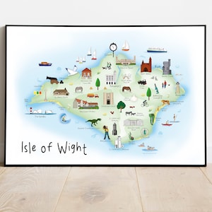 Isle of Wight Illustrated Map - ft Cowes, Ryde, Newport and Ventnor