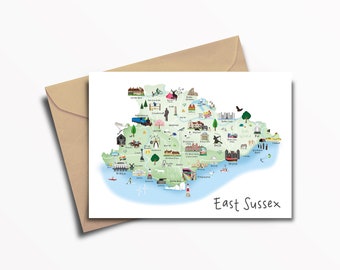 East Sussex Greeting Card / Map / Art / Print / Card