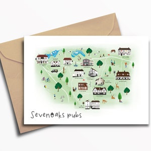 Sevenoaks Pubs Geïllustreerde Kaart / Kunst / Print / Type / Kaart /A5