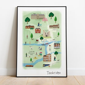 Tonbridge Stadt Illustrierte Karte - Portrait / Karte / Kunst / Druck / Geschenk