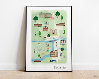 Tonbridge Town Illustrated Map - Portrait / Map / Art / Print / Gift