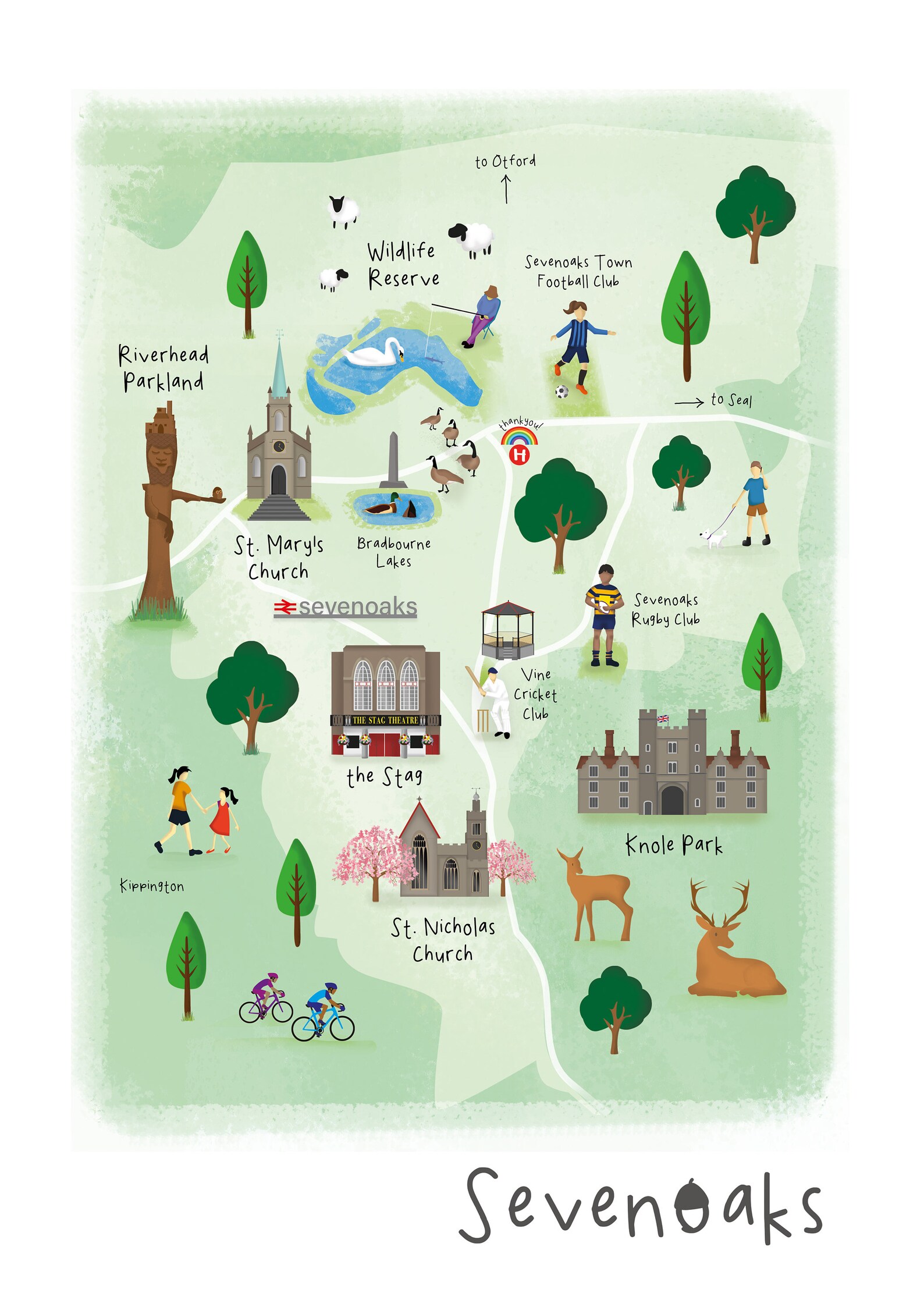Sevenoaks Town Illustrated Map Portrait / Map / Art / Print Etsy