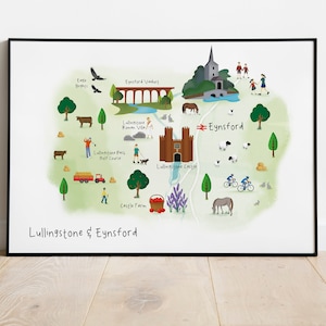 Lullingstone en Eynsford Illustrated Map - Landschap / Kaart / Kunst / Print / Cadeau