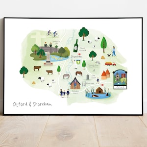 Otford und Shoreham illustriert Karte - Landschaft / Karte / Kunst / Druck / Geschenk