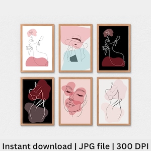 Beauty Line Art Digital Download Set of 8 | Makeup Printable Art | Glam Vanity Decor | Salon Printable Poster | Face Art Instant Download
