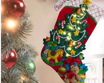 Illuminated Bucilla Christmas Stocking – Handmade Heirloom Tree Design (Personalized)