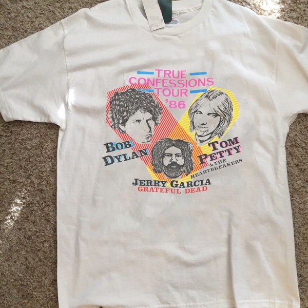 Bob Dylan Tom Petty Jerry Garcia '86 VTG White T Shirt