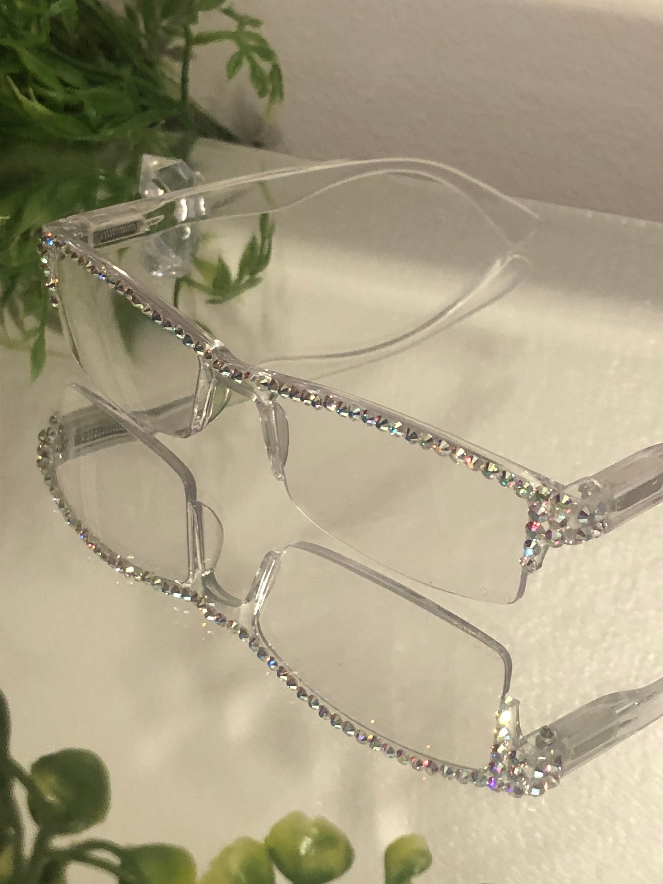 Swarovski Reading glasses on a clear frame with AB Swarovski Etsy