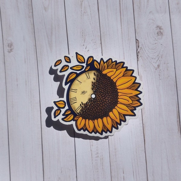 Steampunk Sunflower Clock Sticker, vinyl Sticker