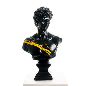 David Sculpture Statue, David Bust Statue, Bust, Black Sculpture Yellow Strip, Roman Sculpture Statues, Greek Bust Statue