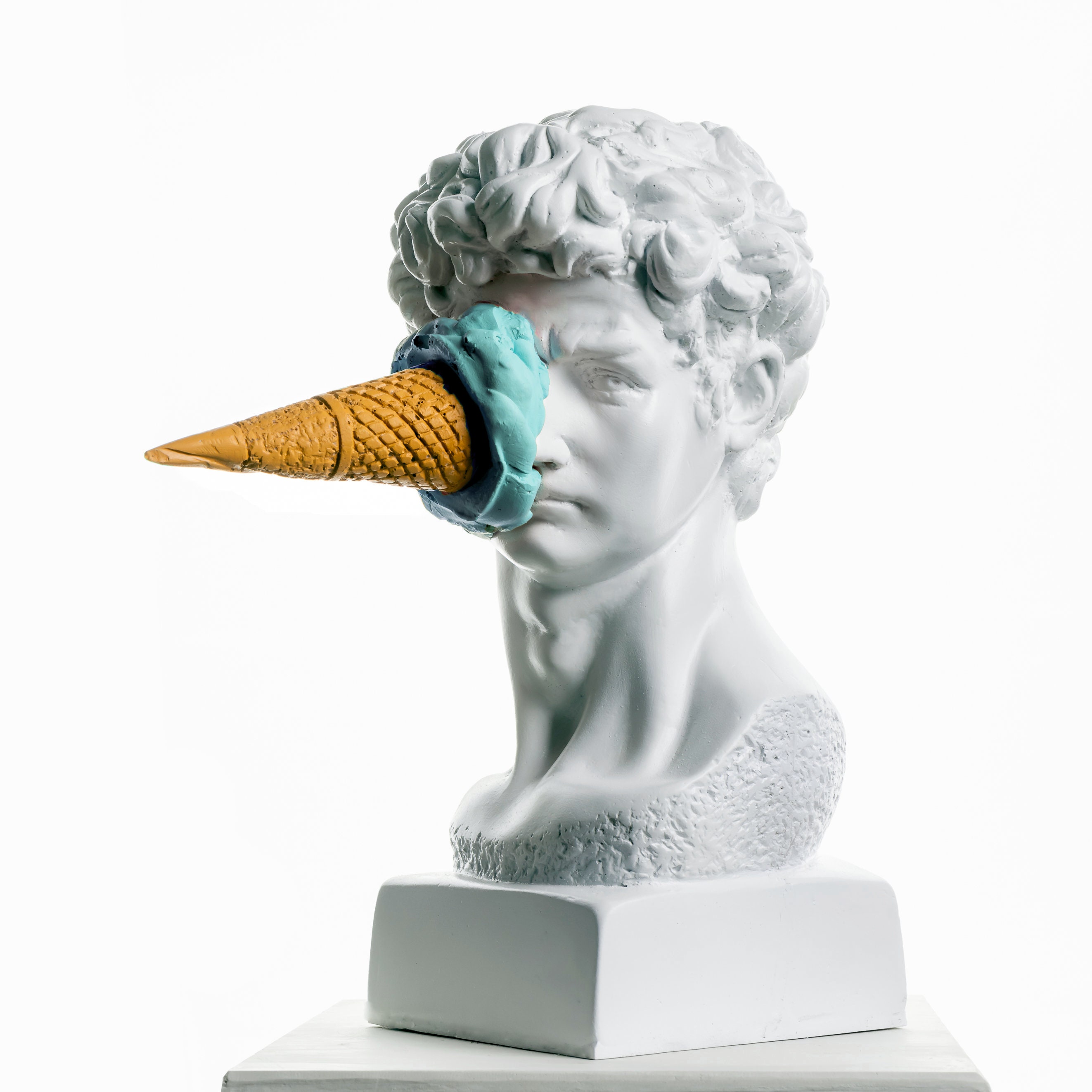 Scultura pop art, busto di David, scultura moderna, busto