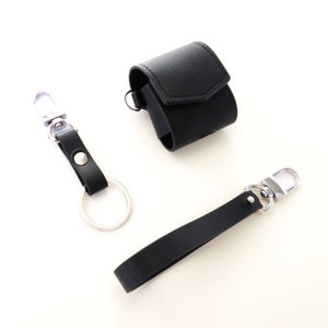 Custodia Pomellow Black Leather Airpods [6colors] con 2 cinghie progettate per Airpod 1 & 2 / accessori Airpod / cover per ipod / custodia per cuffie