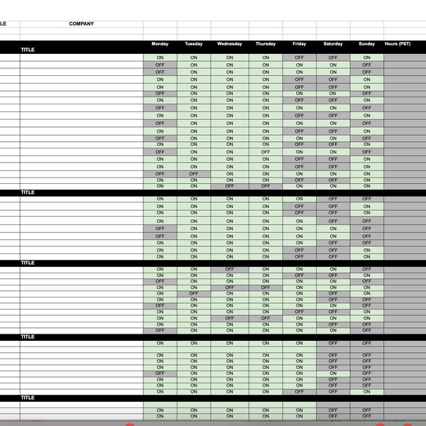 Custom Excel Template for Employee Work Schedule, Weekly Employee Schedule Template, Excel Template for Employee Schedule